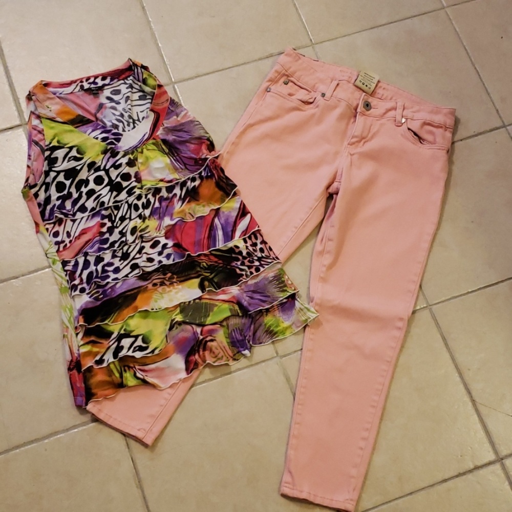 Bright Colored Ruffle Top and Peach Capris